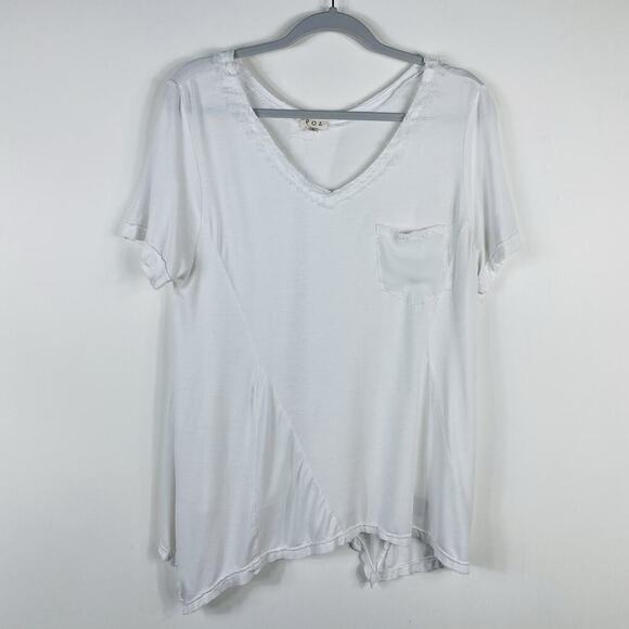Pol Size Small Frayed Edge V-Neck Short Sleeve Pocket Tee Top White - Picture 1 of 4